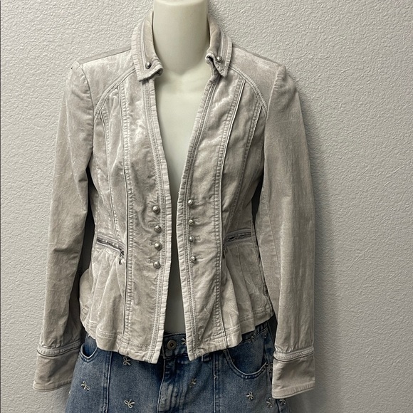 White House Black Market Jackets & Blazers - White House Black Market Silver Gray Velvet Military Style Jacket size 2